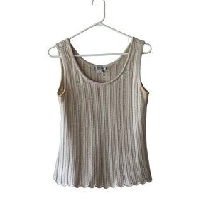 ST John Sport Textured Knit Sweater Vest Base Layer Scalloped Hem Sz M Preppy